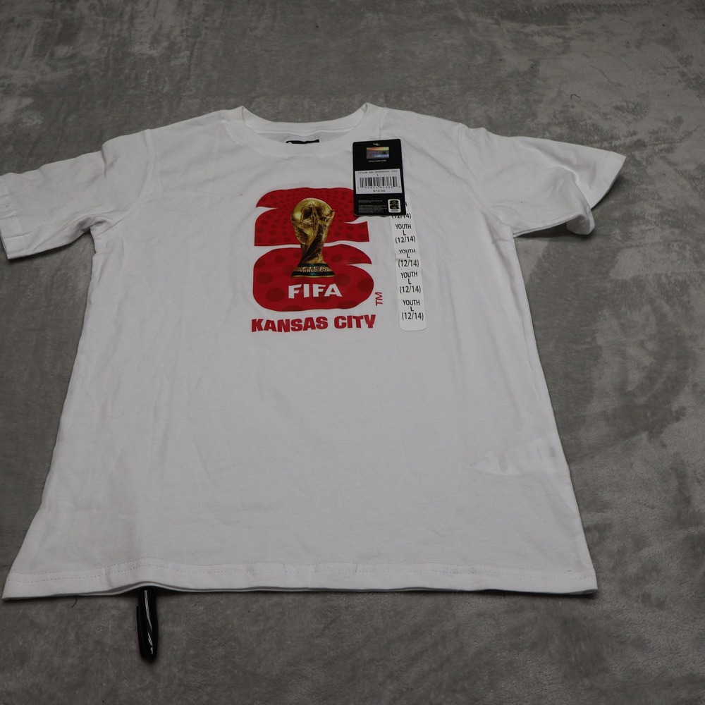 FIFA Shirt Youth Large 12-14 White 2026 World Cup Kansas City Crew Tee $20 NEW